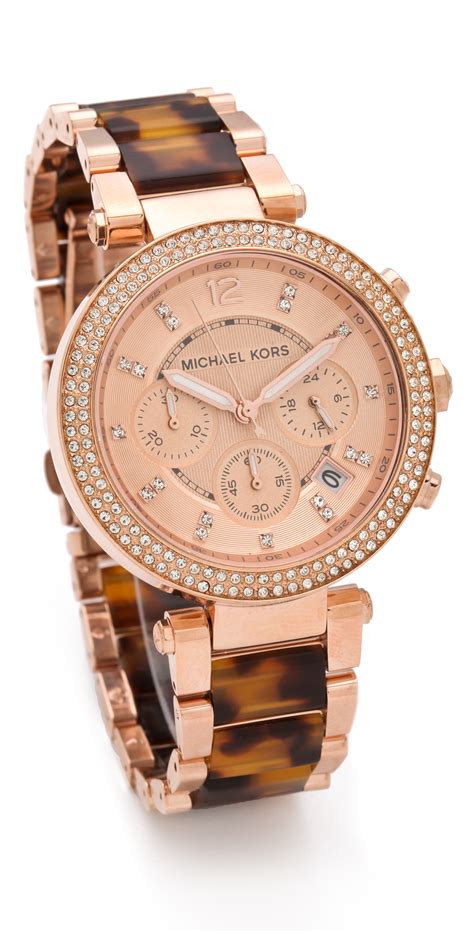 michael kors rose gold and tortoise parker watch|Michael Kors parker.